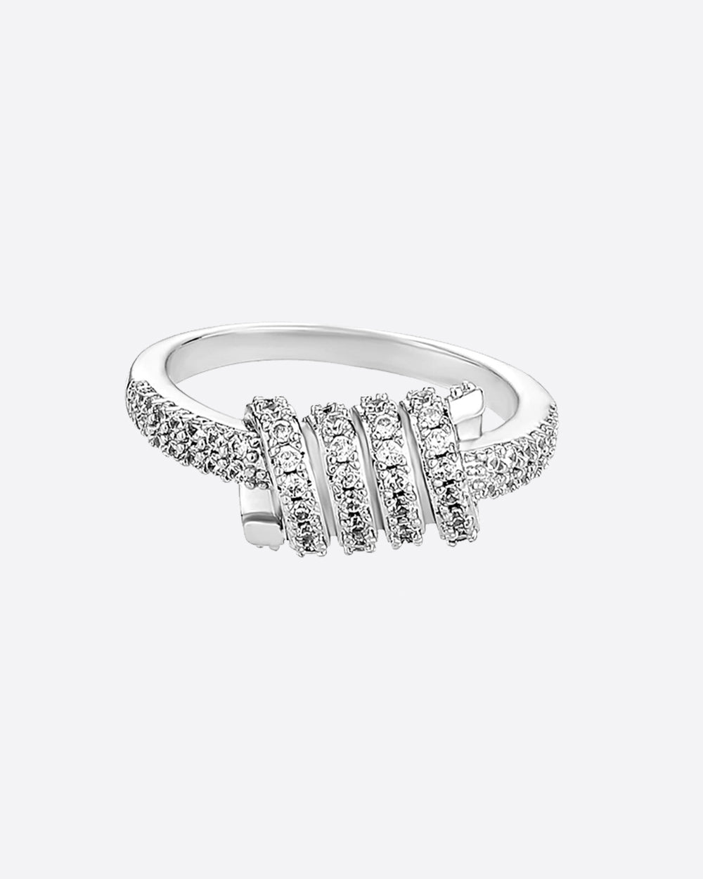 PAVED ROPE KNOT RING. - WHITE GOLD