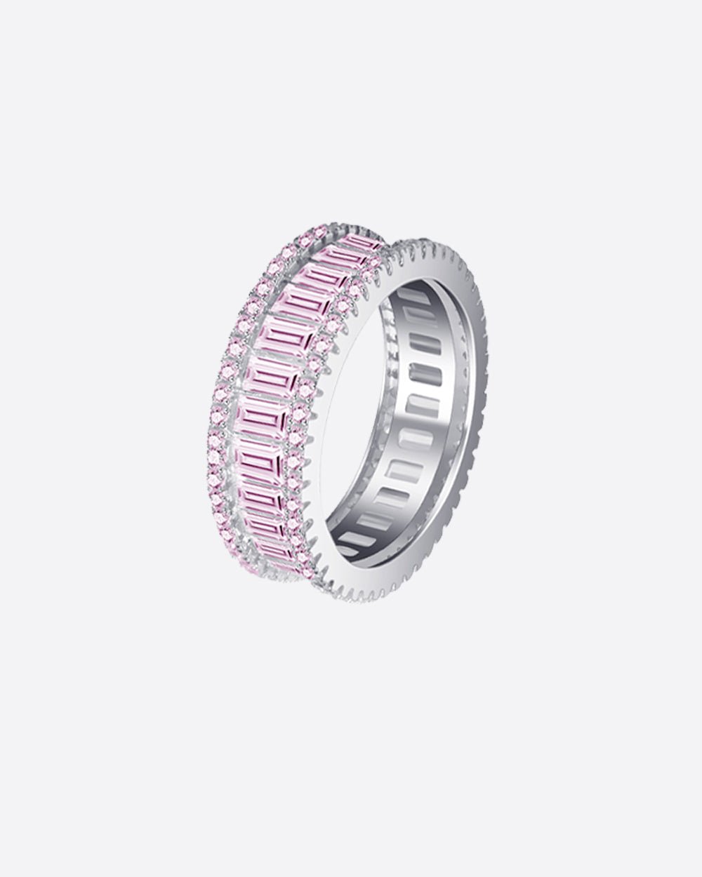 PINK BAGUETTE BAND RING 925. - WHITE GOLD